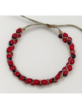 Vintage Y2K Red Black Seed Bead Bracelet Adjustable Macrame Boho Bracelet